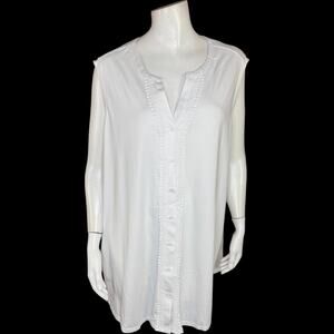 Lands' End White Sleeveless Button Front Top 3X Cotton Modal Spandex Plus‎ Size